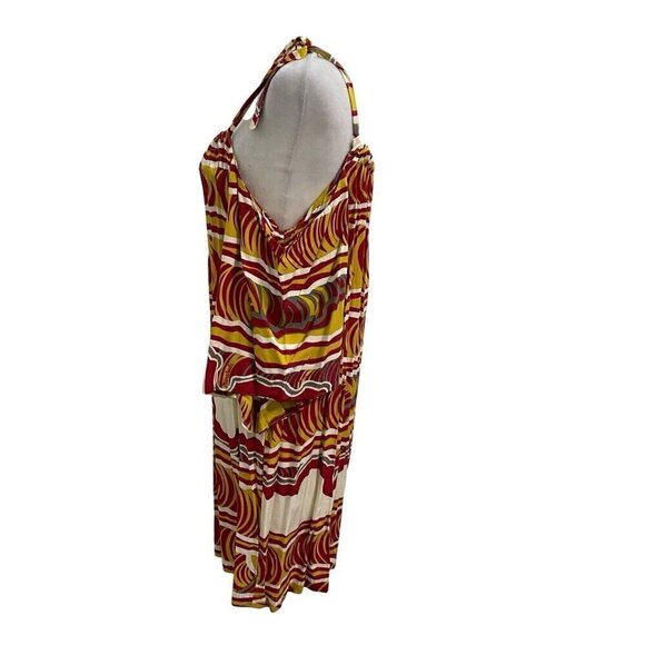 Manuheali'i Hawaiian Cold Shoulder Abstract Swing Dress Red Yellow size XL - Picture 3 of 7
